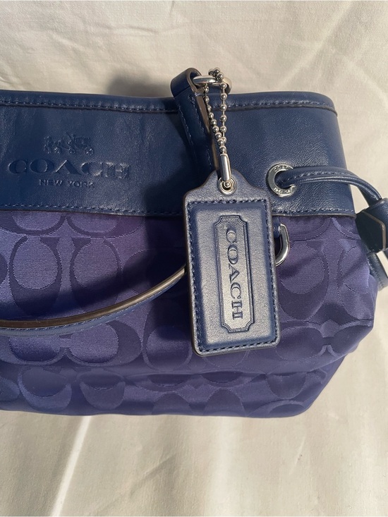 Coach Handbags - Coach Blue  Signature Shoulder Purse / Hand Bag with Leather Trim